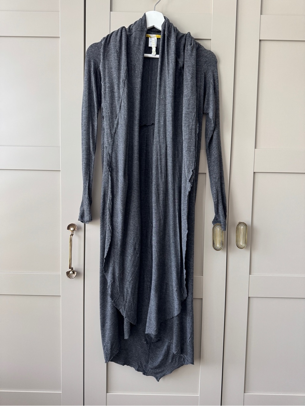 Left Coast Anthropologie Gray Long Sleeve Asymmetric Daped Cardigan